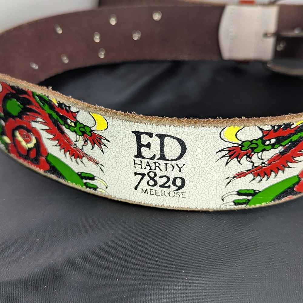 Ed Hardy White and Red Belt with Silver Buckle